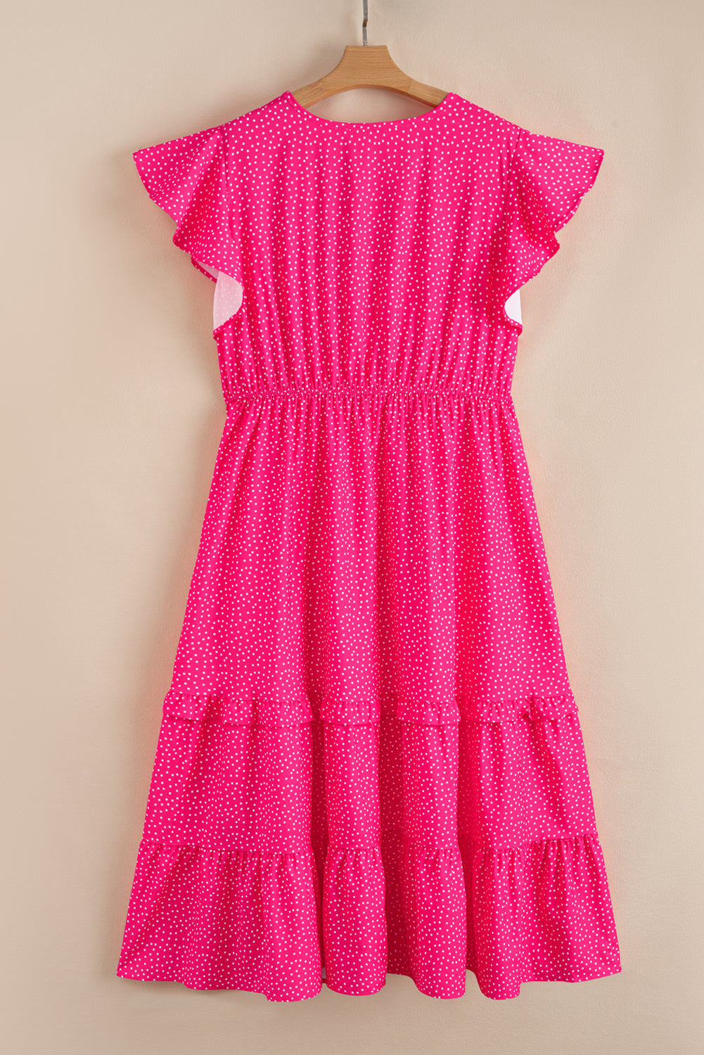 Rose Polka Dot Print Ruffle Smocked Plus Midi Dress BB Fashion Outlet