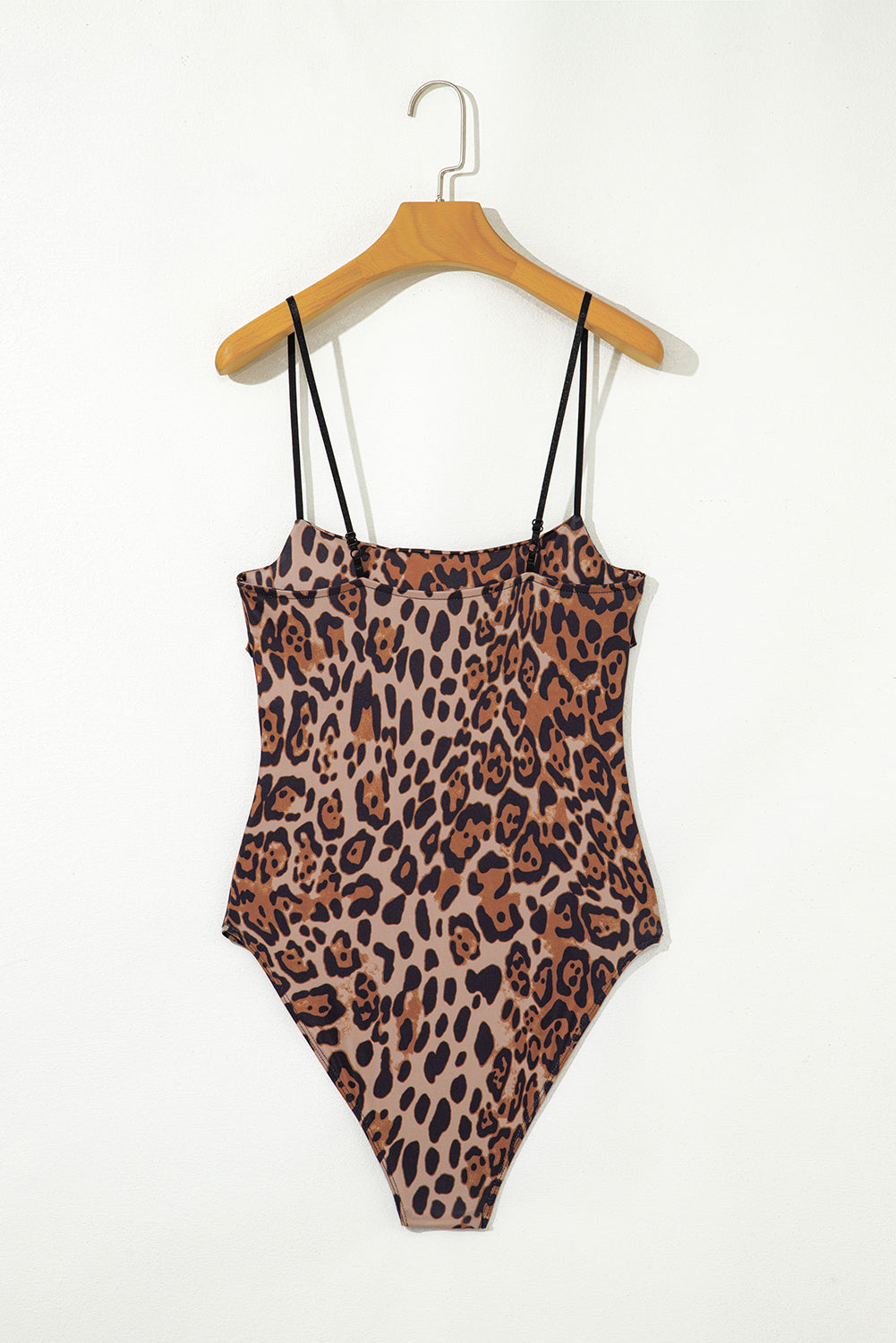 Brown Spaghetti Straps Ruched Leopard Bodysuit eAura