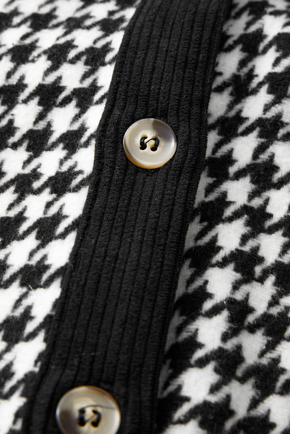Black Houndstooth Corduroy Patchwork Flap Pocket Shacket eAura