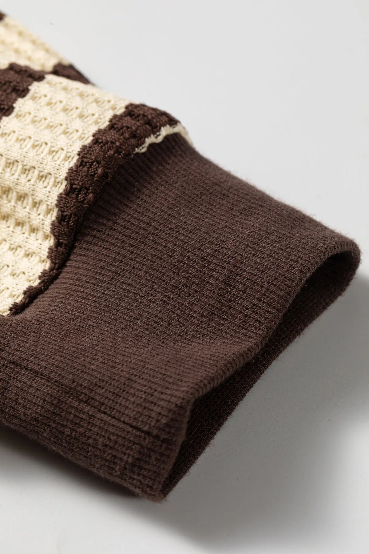 Patchwork Ribbed Cuff Casual Pullover Sweatshirt – Brown Stripe