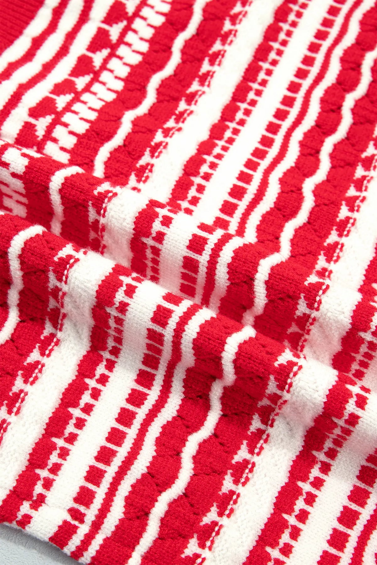 Geometric Striped Pattern V Neck Button Front Casual Knit Cardigan