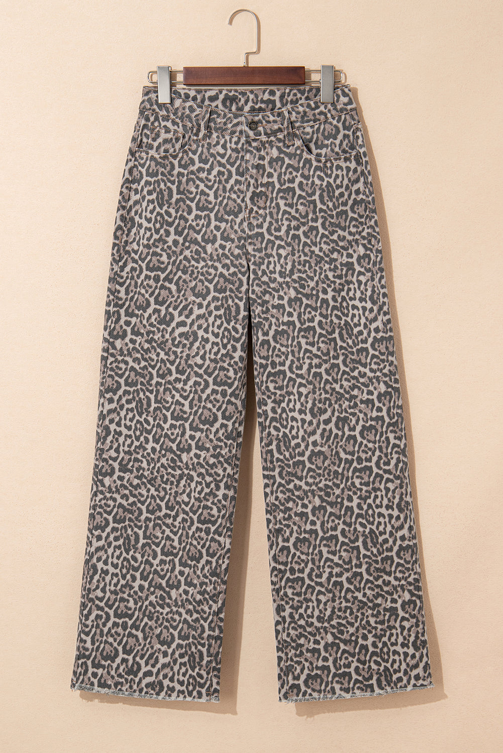 Leopard Frayed Edge Wide Leg High Waist Jeans - eAura