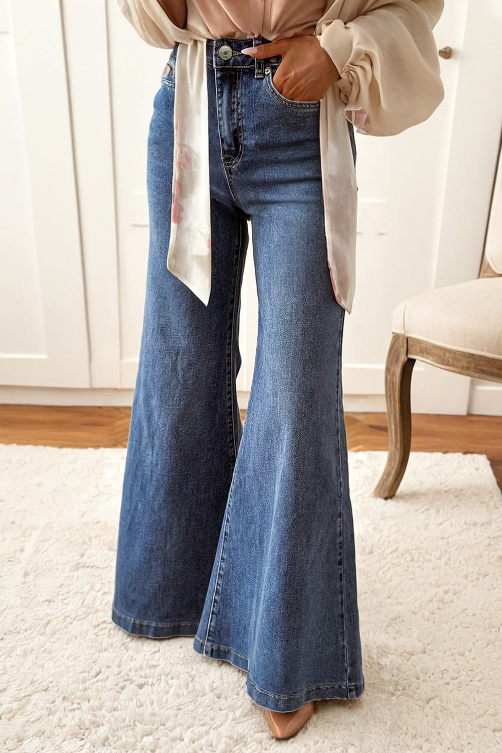 High Waist Button Zip Fly Bell Bottom Jeans eAura