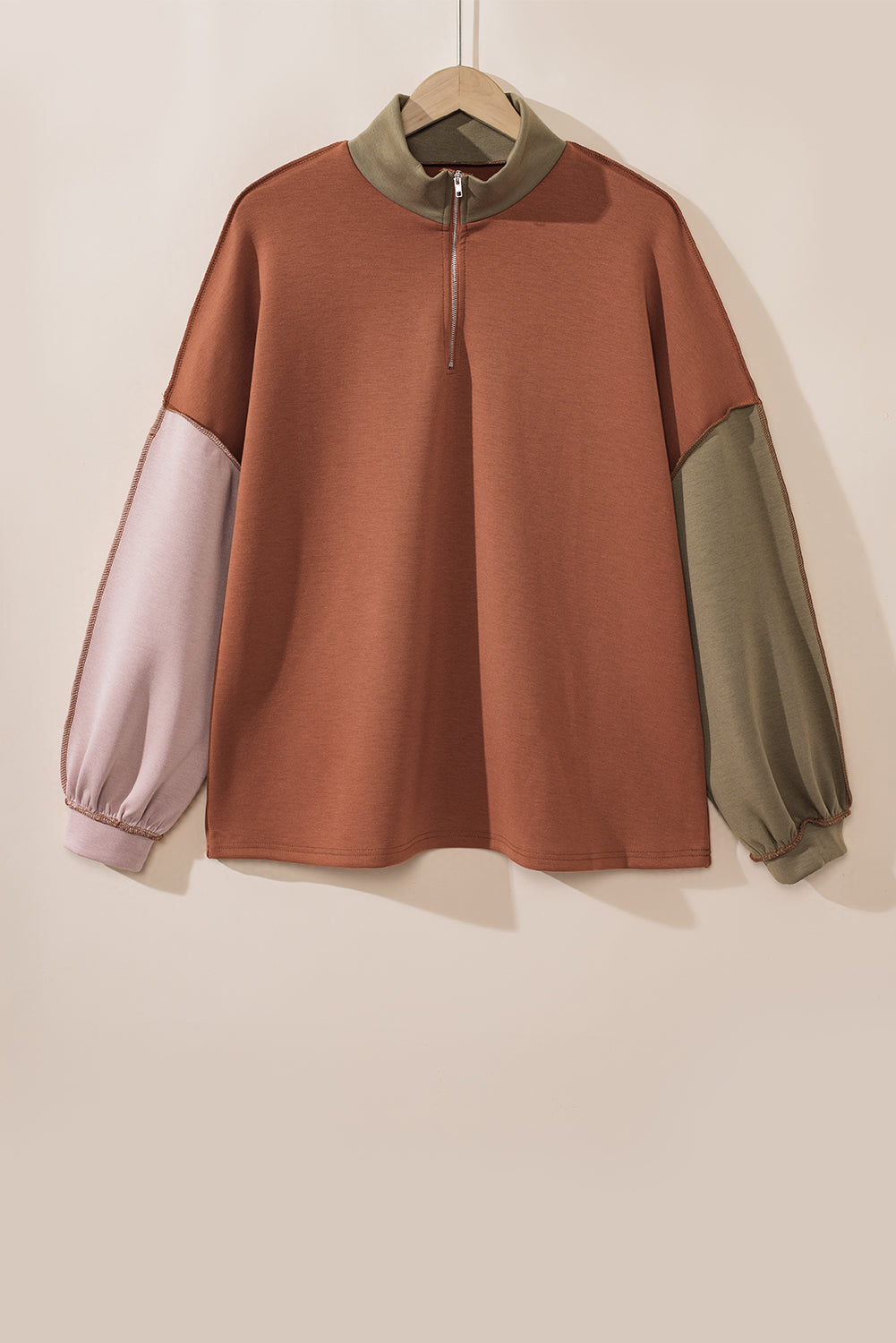 Gold Flame Plus Size Colourblock Exposed Seam Quarter Zip Sweatshirt BB Fashion Outlet