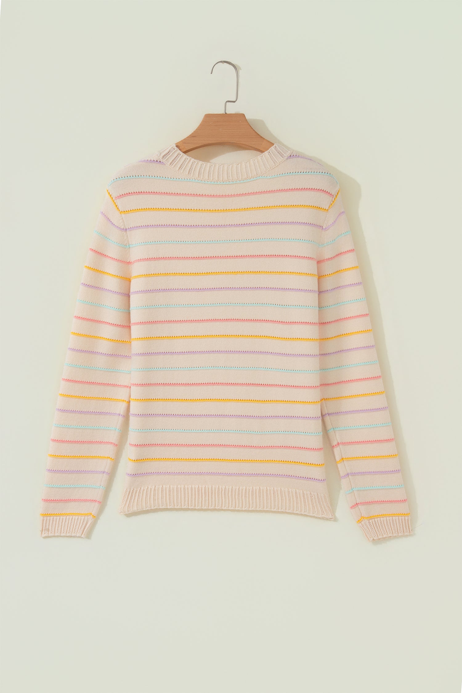 Colorful Stripes Crew Neck Knit Sweater – Beige Stripe