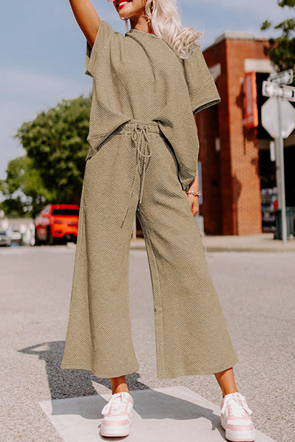 Textured Loose Fit T Shirt and Drawstring Trousers Co-ord Set eAura
