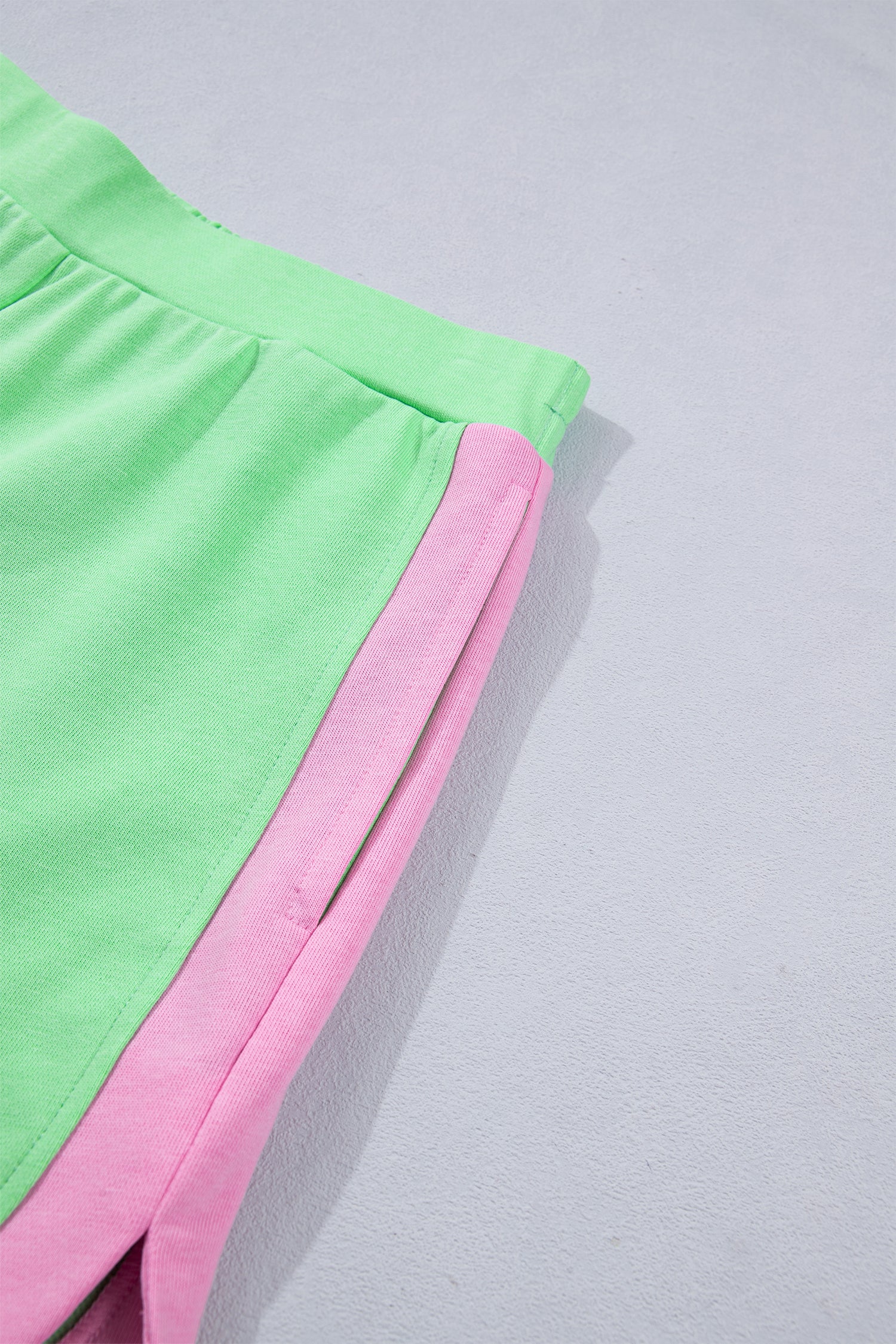 Color Block Accent Half Zip Top Athleisure Shorts Set – Green