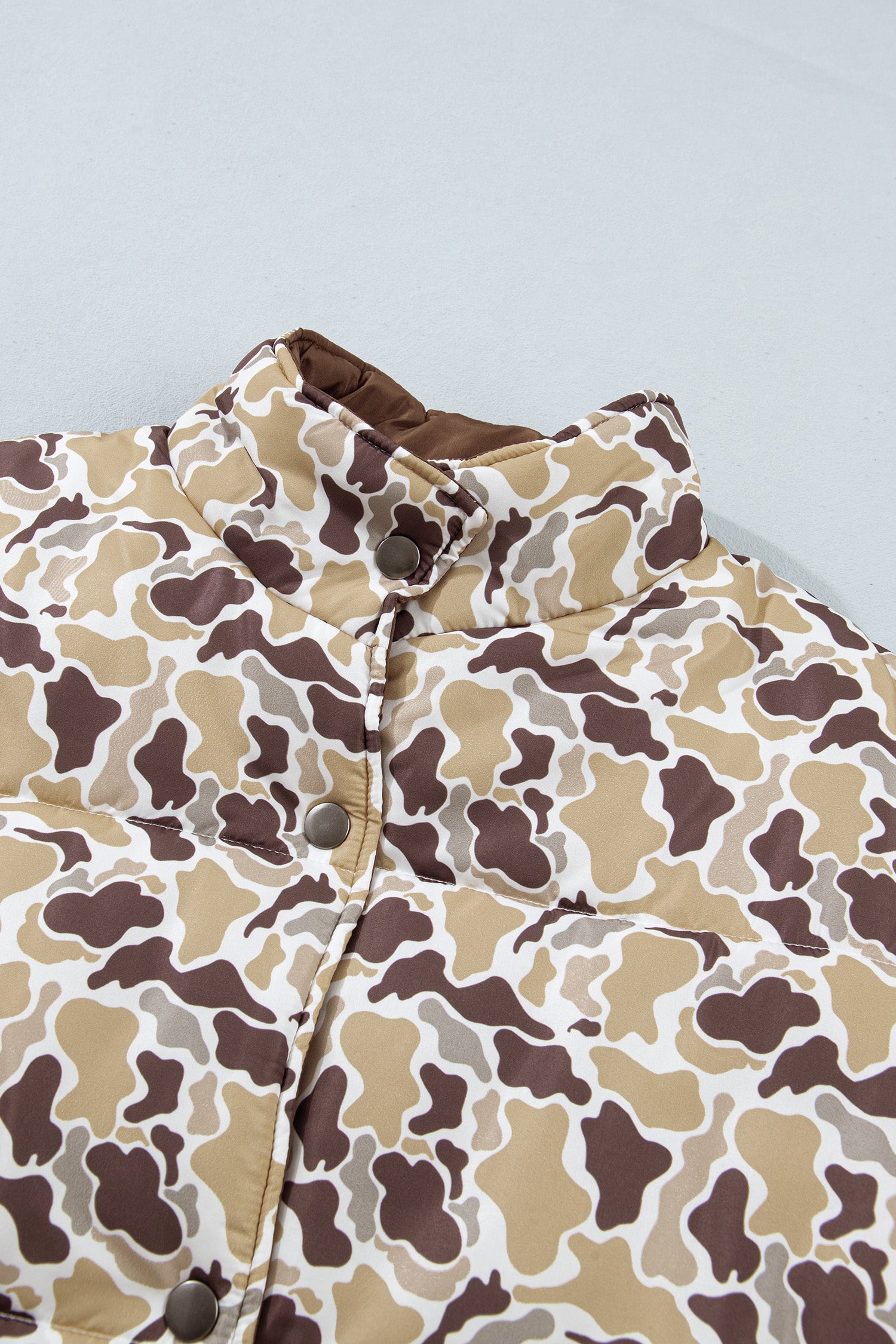 Camouflage Quilted Metal Button Collar Long Sleeve Puffer Coat – Multicolour