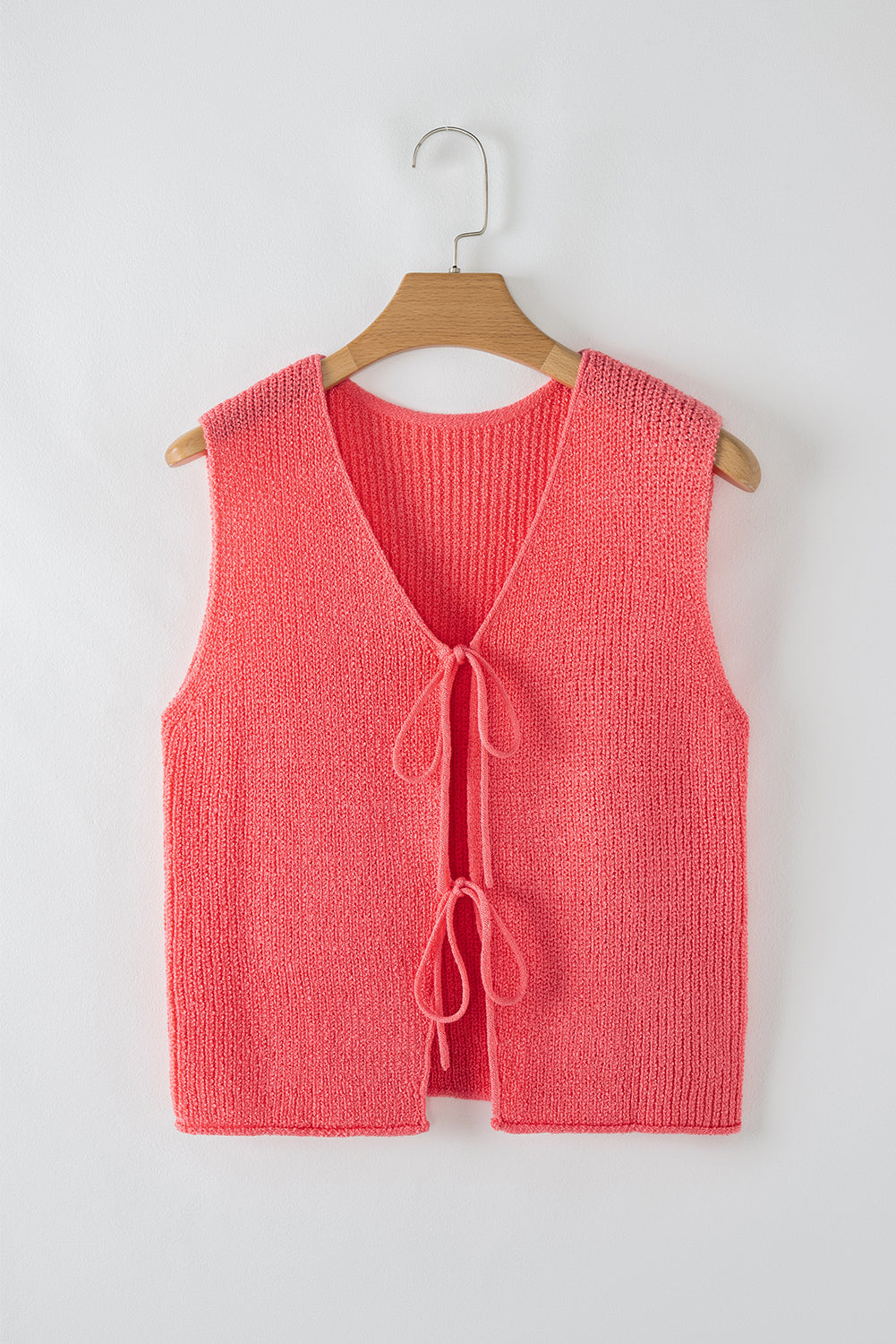 Tomato Red Lace-up Front V Neck Sweater Vest eAura