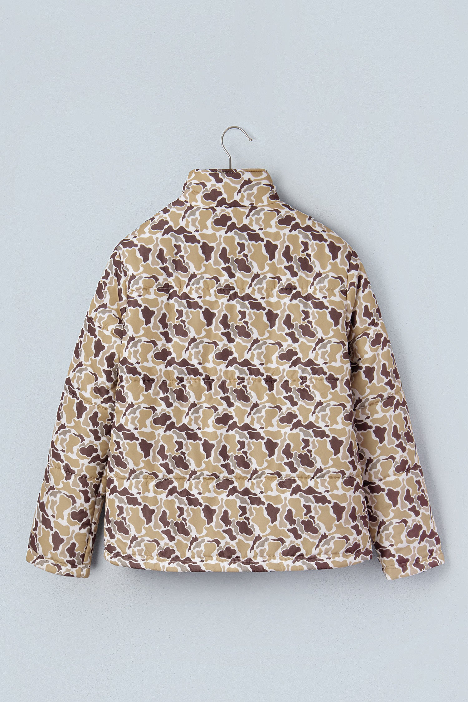 Camouflage Quilted Metal Button Collar Long Sleeve Puffer Coat – Multicolour