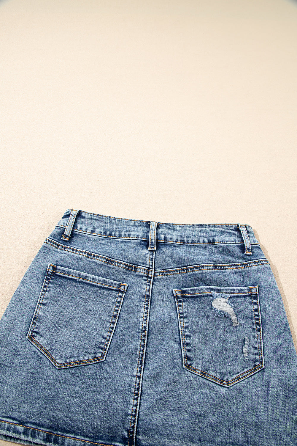 Dusk Blue Rhinestone Distressed Denim High Waist Mini Skirt eAura