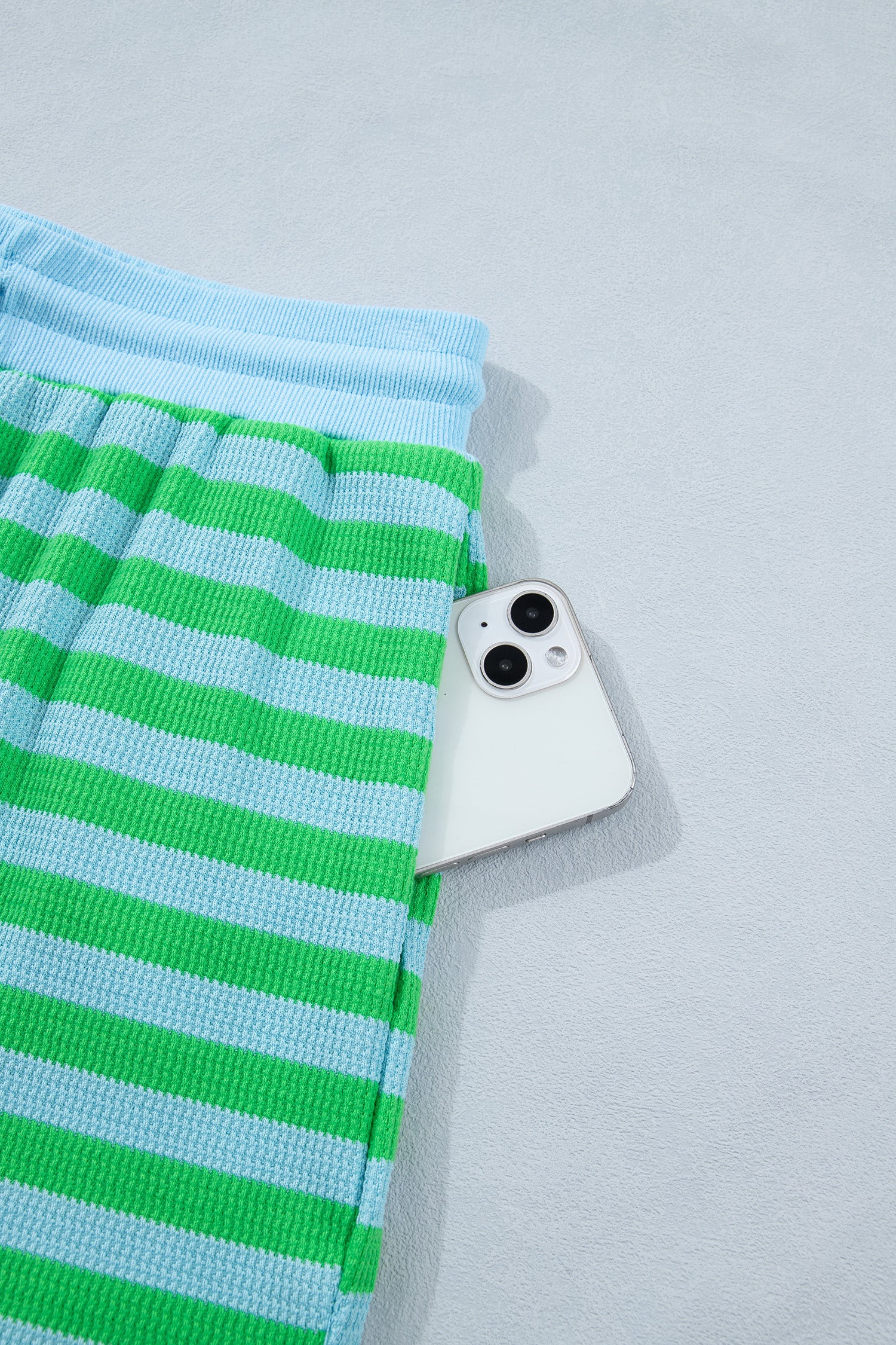 Puff Short Sleeve T Shirt Matching Shorts Set – Green Stripe