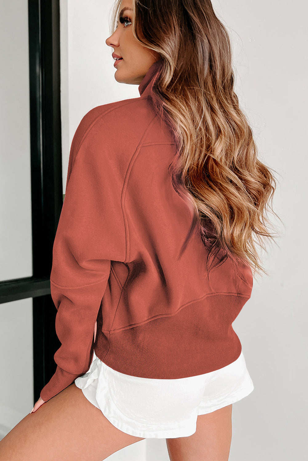 Phalaenopsis Fleece Lined Zip Up Stand Collar Thumbhole Sleeve Sweatshirt eAura