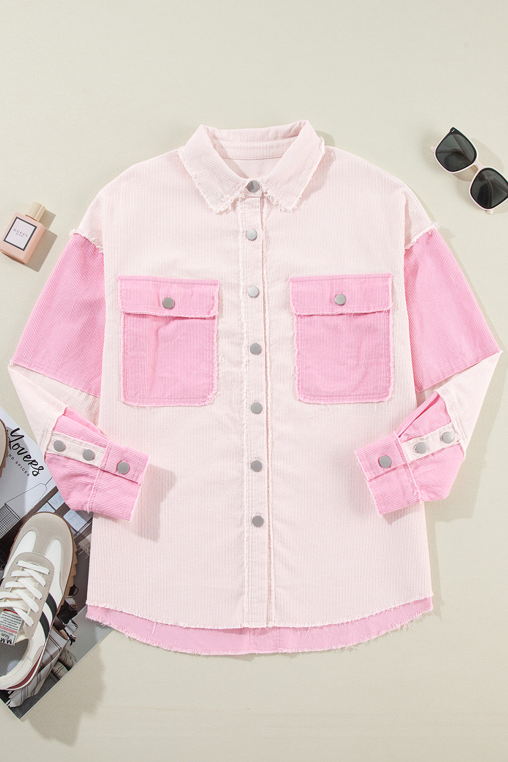 Delicacy Two-tone Colour Exposed Seam Corduroy Shacket Beagle Boutique Fashion Outlet