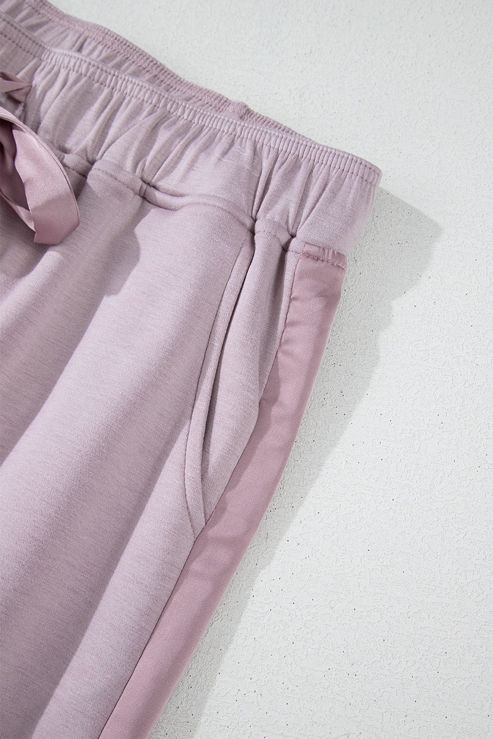 Orchid Petal Drawstring Waist Satin Stripe Patch Straight Leg High Waist Trousers eAura