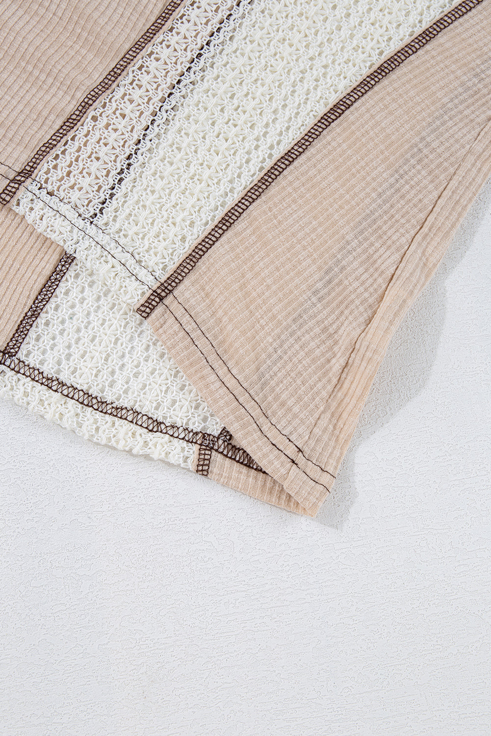 Crochet Detail Exposed Seam High Low Loose Top – Beige & Green
