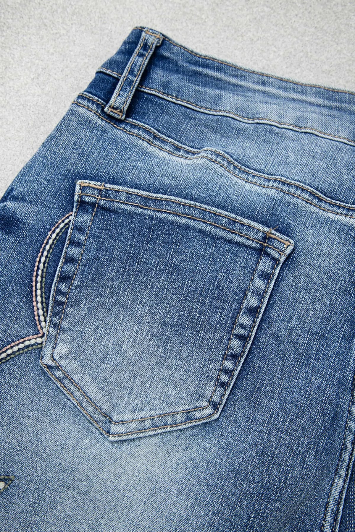Western Embroidered Flare Full Length Jeans – Blue