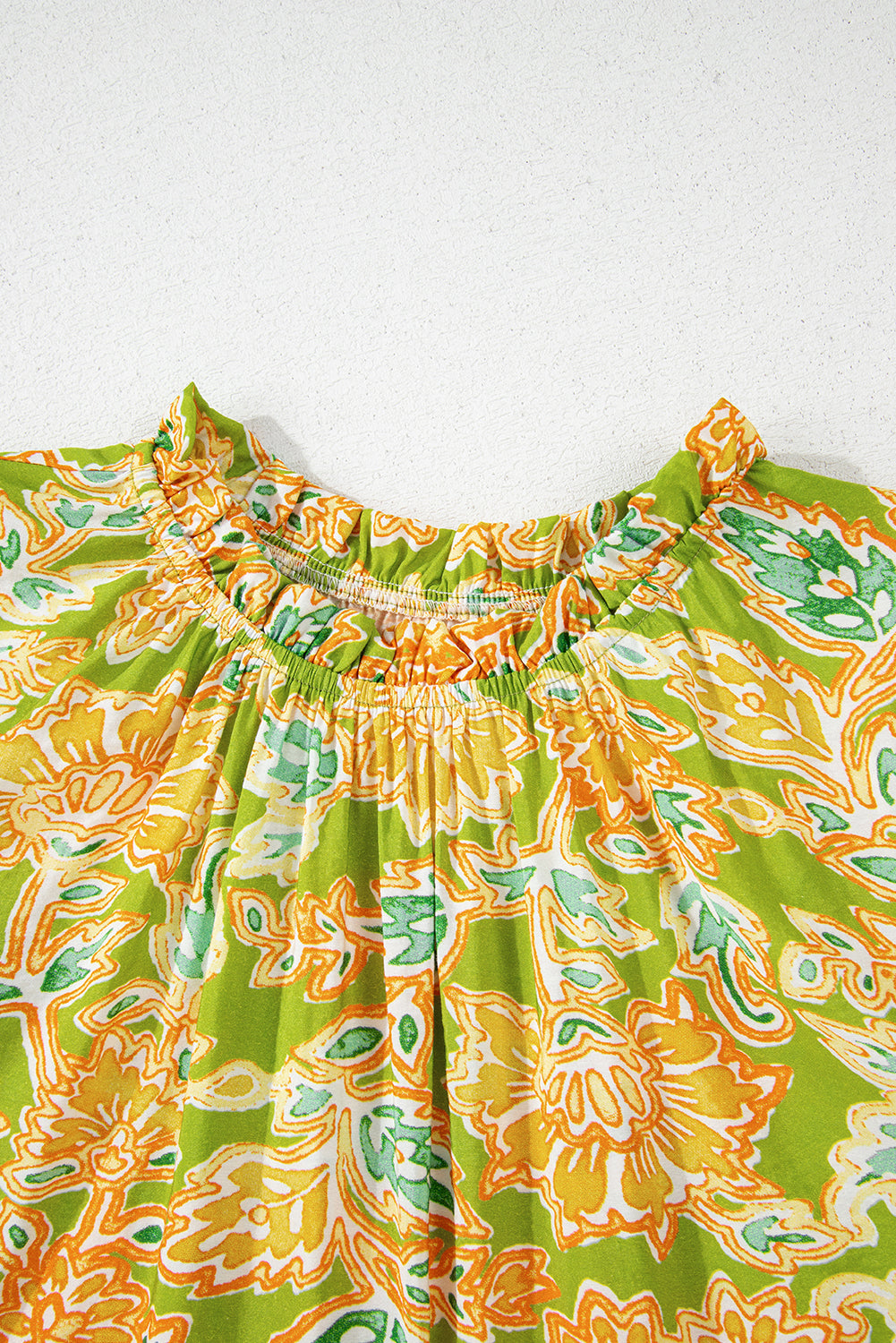 Paisley Print Contrast Bubble Sleeve Patchwork Blouse eAura