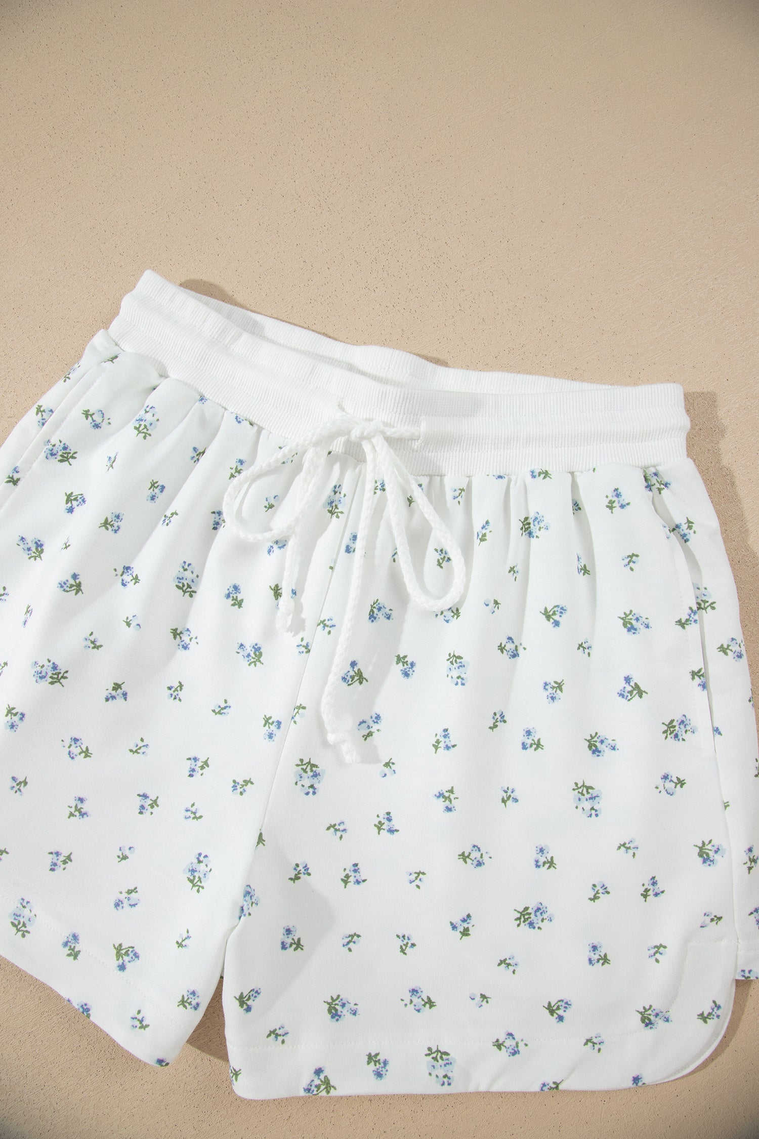 Floral Print Half Zip Top Matching Short Set – White