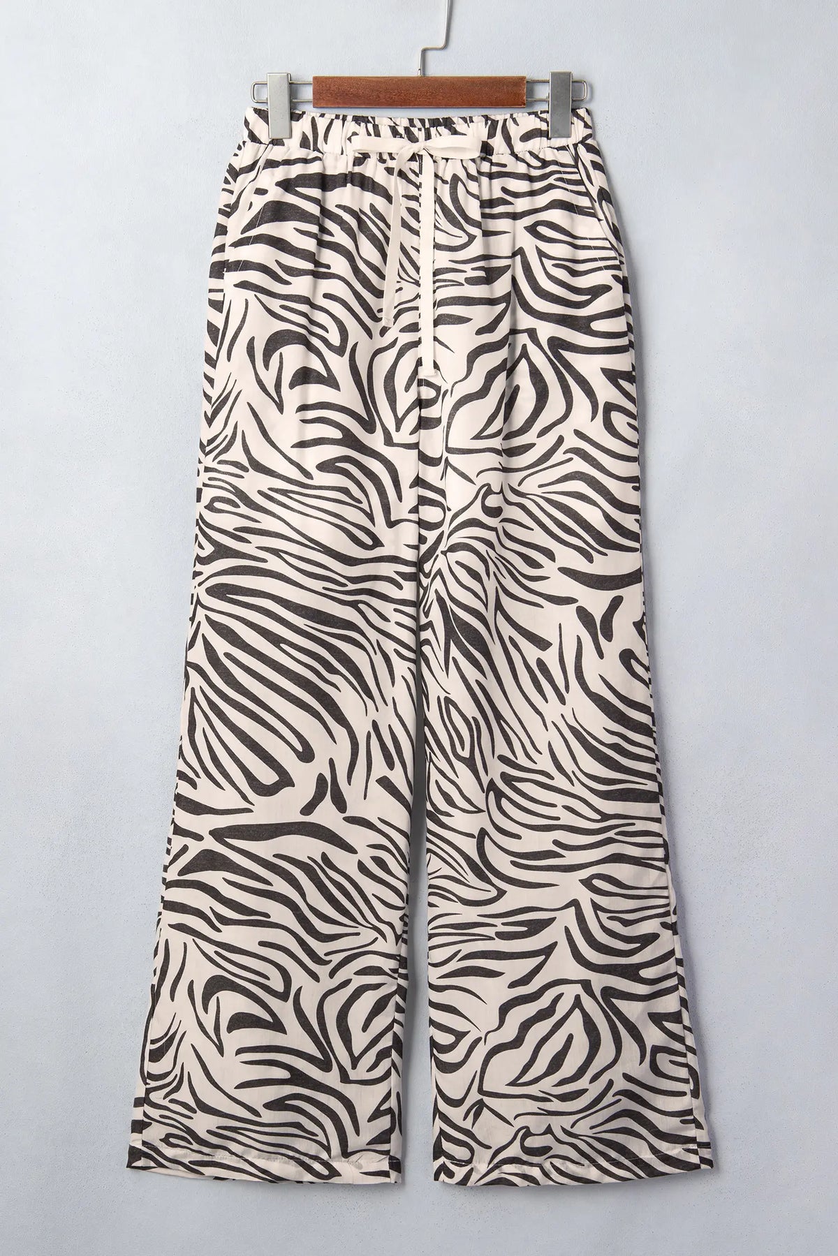 Western Print Zebra Pattern Elastic Waist Pocket Full-Length Pants – Multicolour