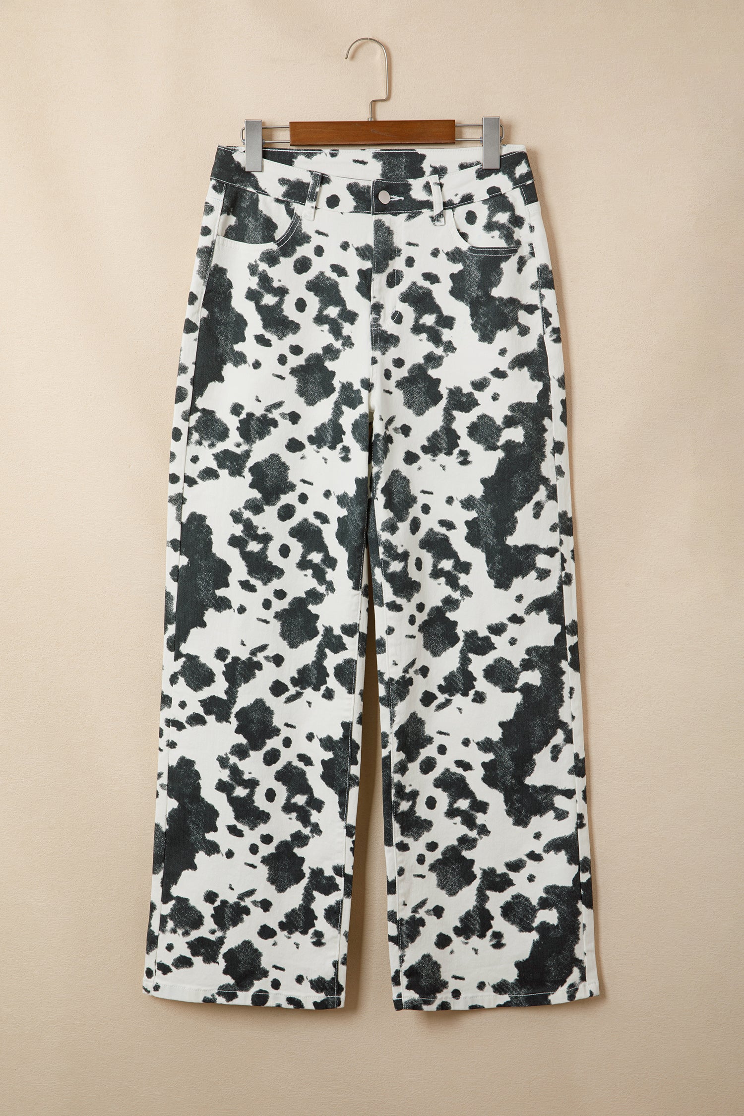 Abstract Print Metal Button Regular Fit Full-Length Jeans – Brown