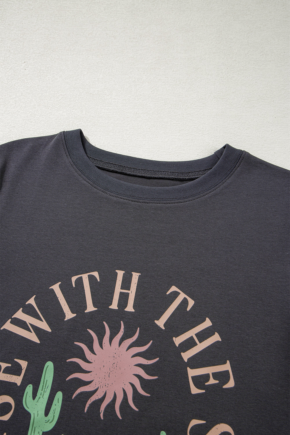 Dark Grey RISE WITH THE SUN Western Fashion Graphic Tee eAura