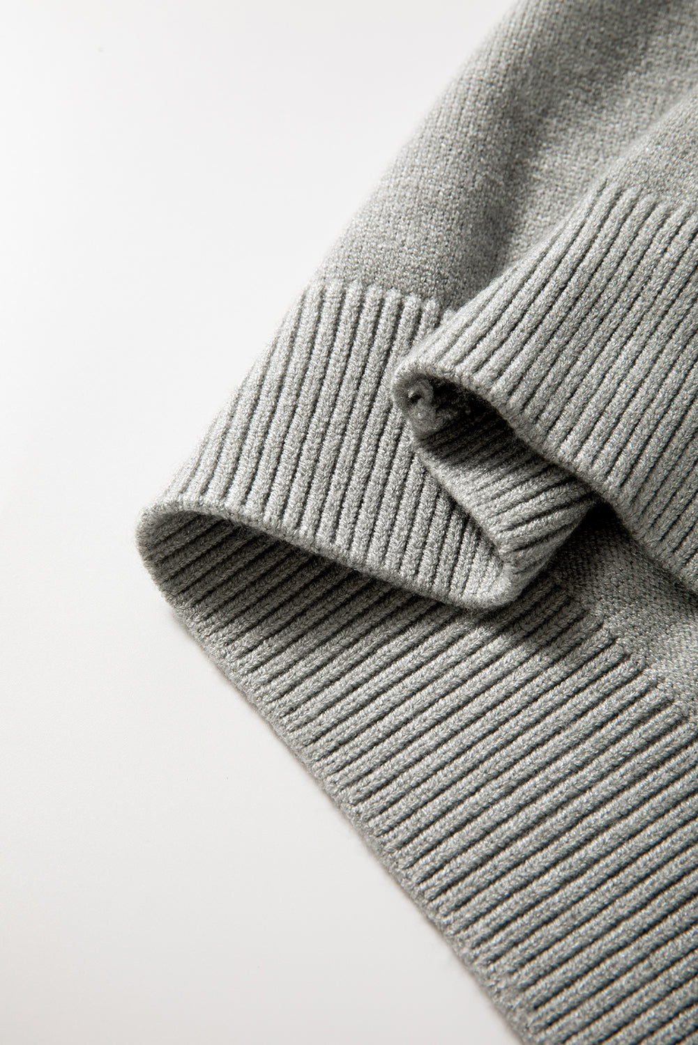 Light Grey Pearled Drop Shoulder Round Neck Sweater eAura