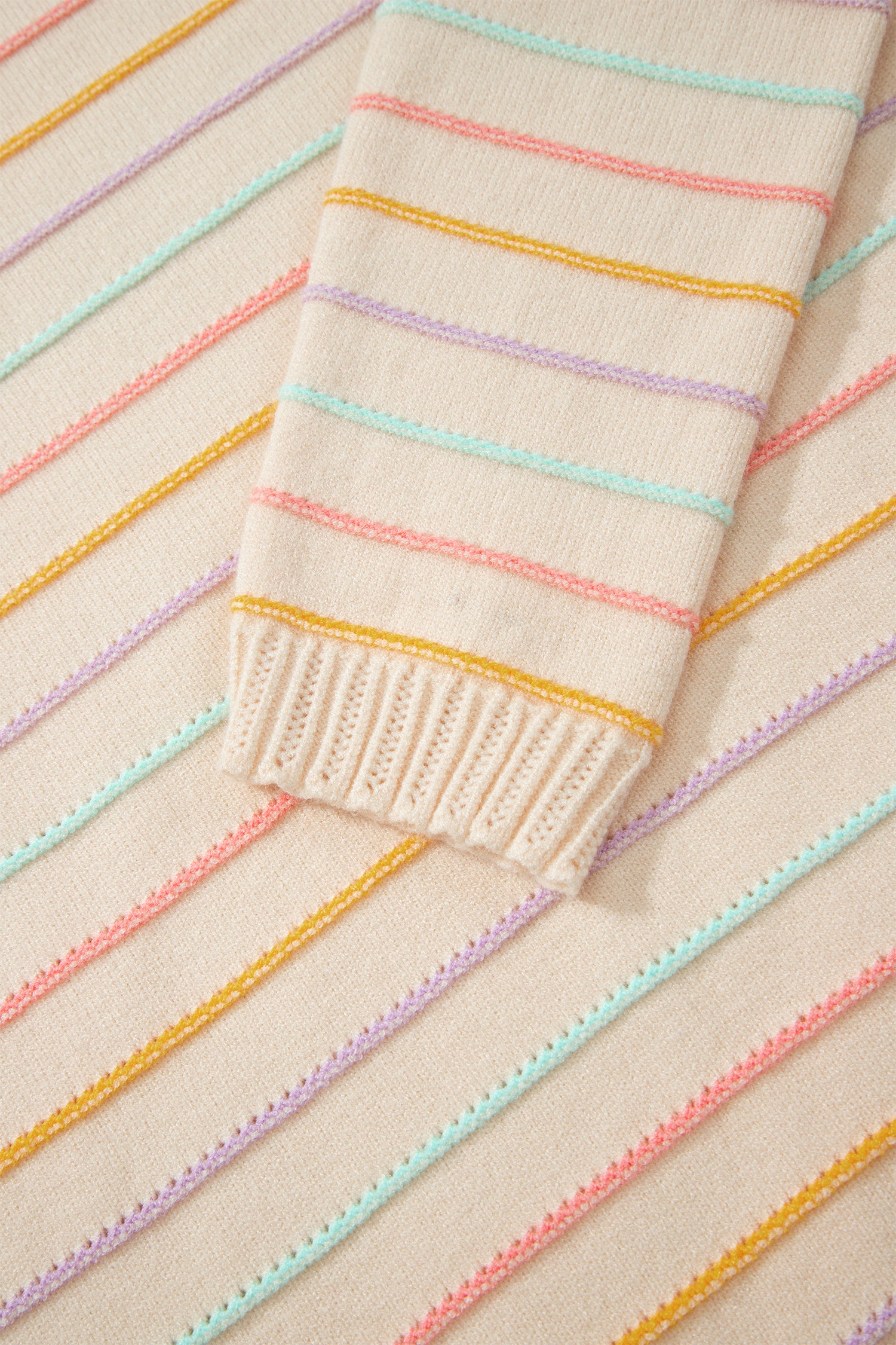 Colorful Stripes Crew Neck Knit Sweater – Beige Stripe