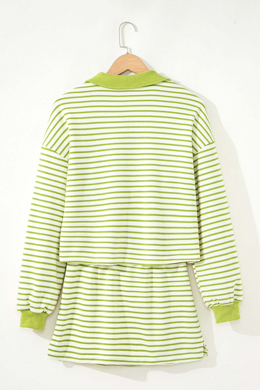 Stripe Collared V-Neck Drop Shoulder Pullover and Skort 2pcs Co-ord Dear-Lover Dropshipping