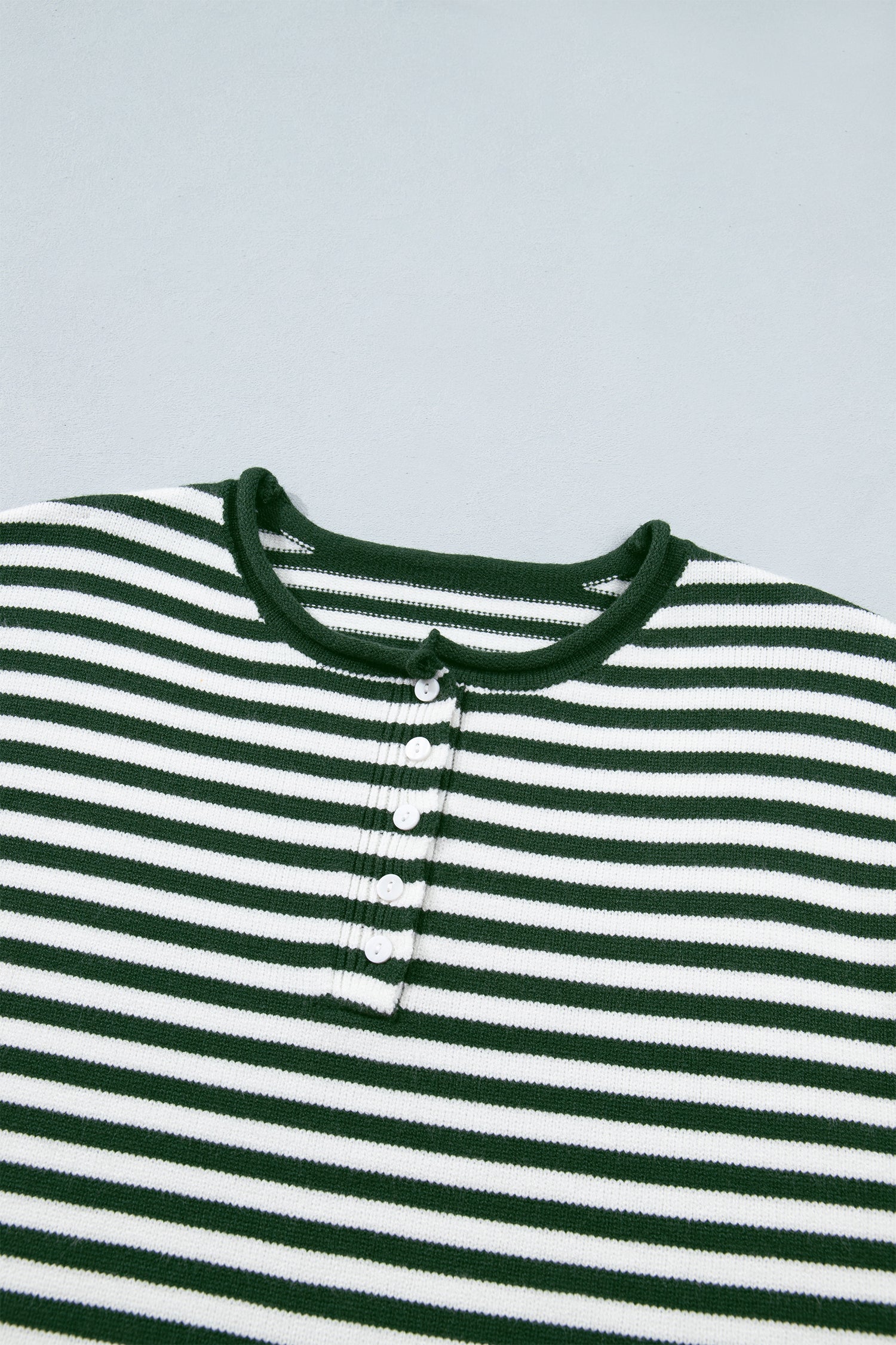 Striped Button Placket Drop Shoulder Long Sleeve Sweater – Pink Stripe