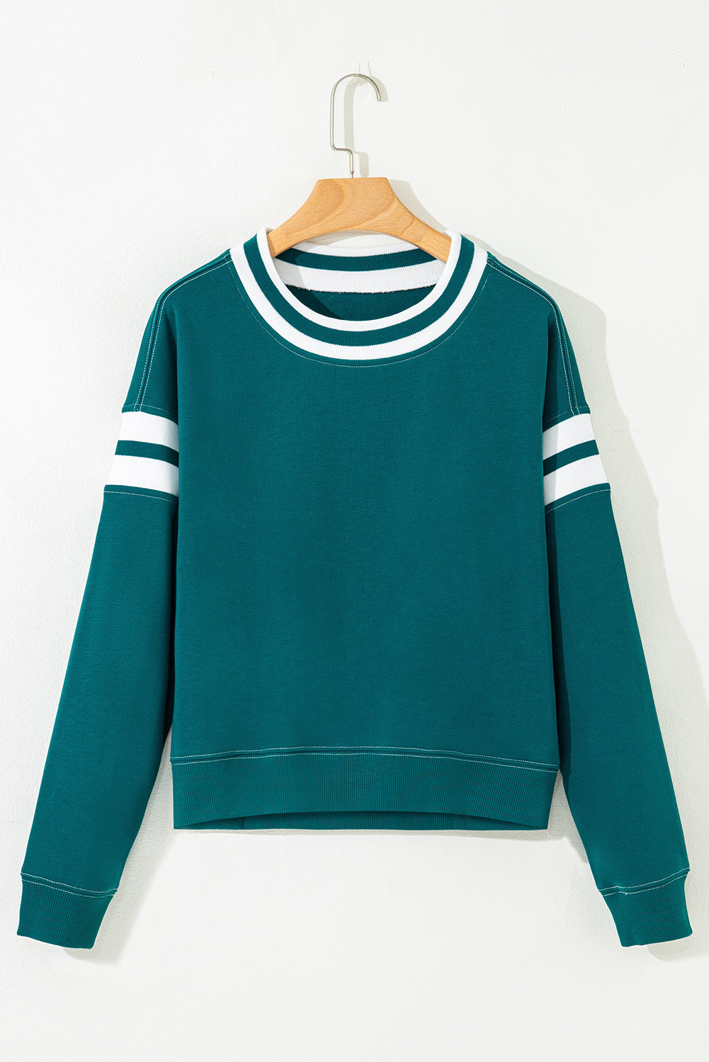 Green Contrast Striped Patchwork Drop Shoulder Sweatshirt - eAura