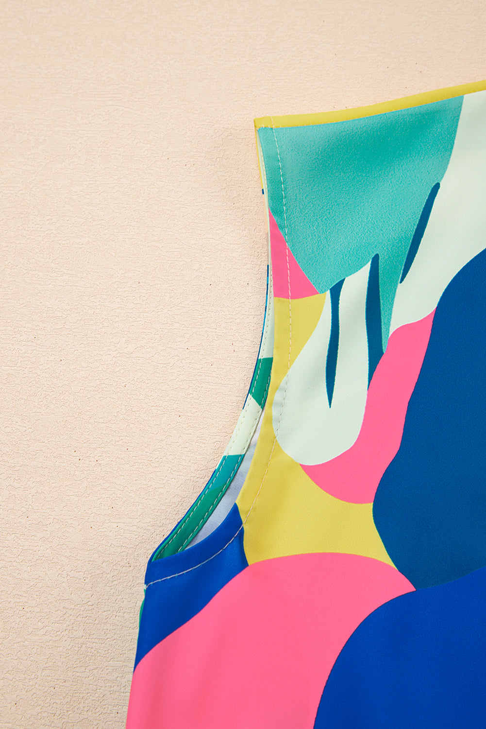 Blue Abstract Print V Neck Cap Sleeve Pocketed Mini Dress eAura