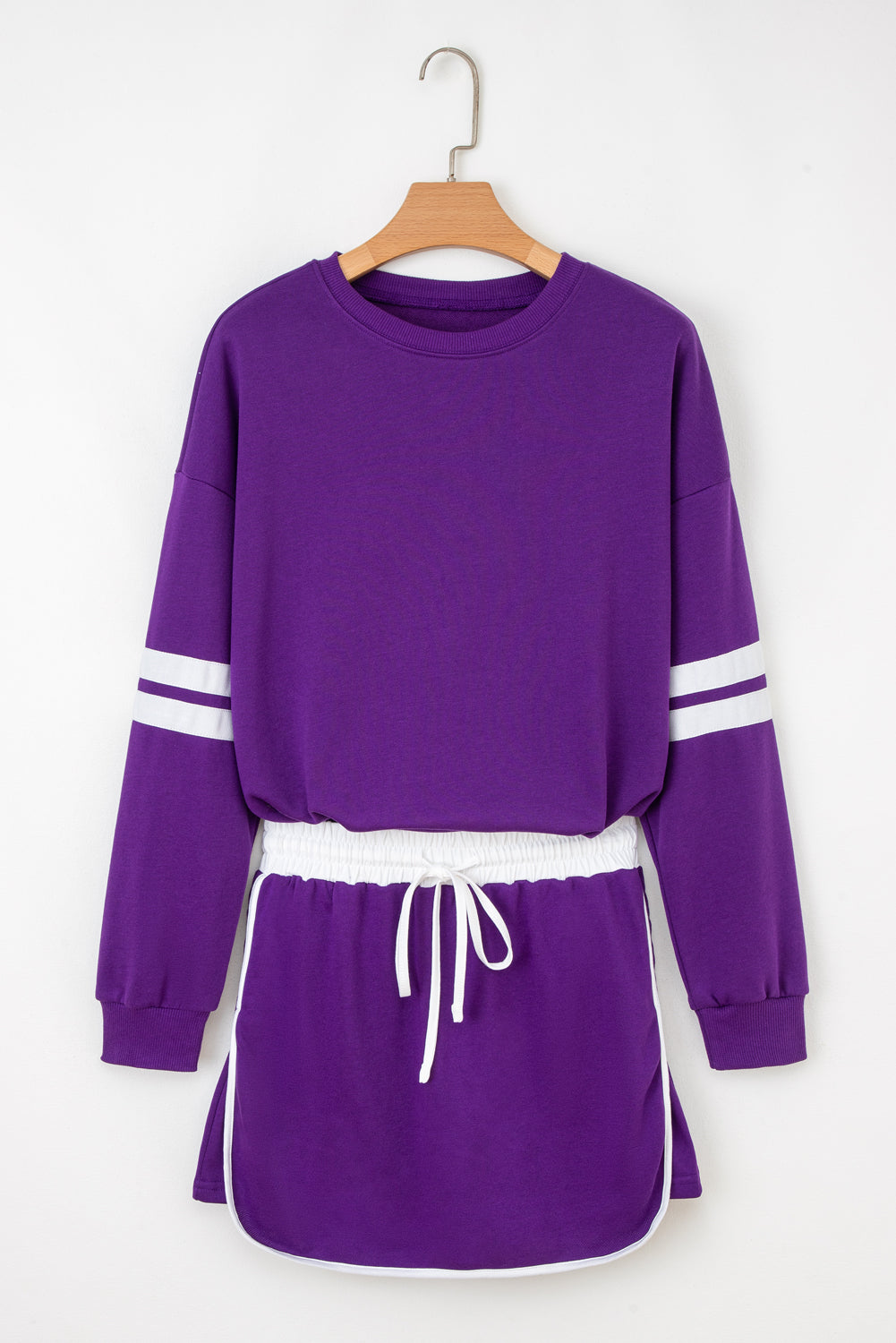 Varsity Stripe Detail Drop Shoulder Pullover Mini Skort Co-ord Set - eAura