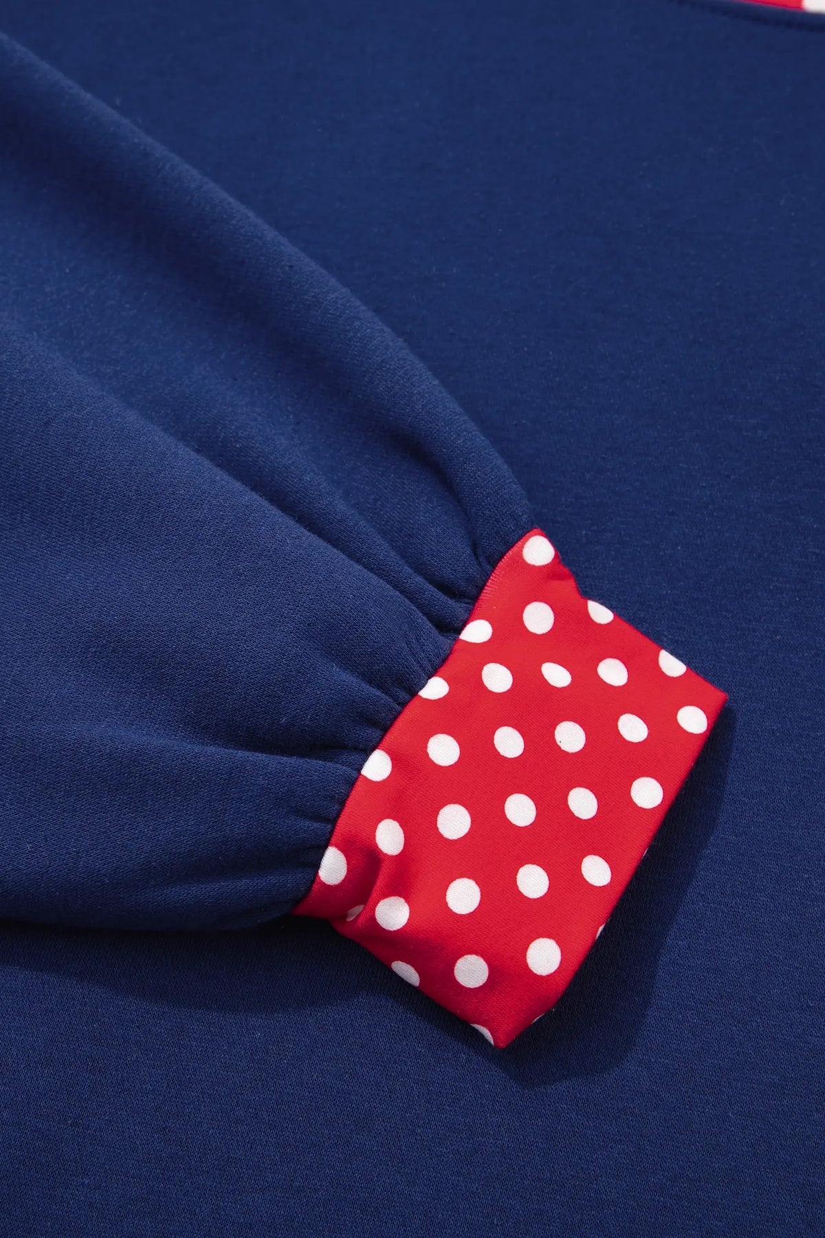 Polka Dot Patchwork Round Neck Plus Size Sweatshirt – Racing Red