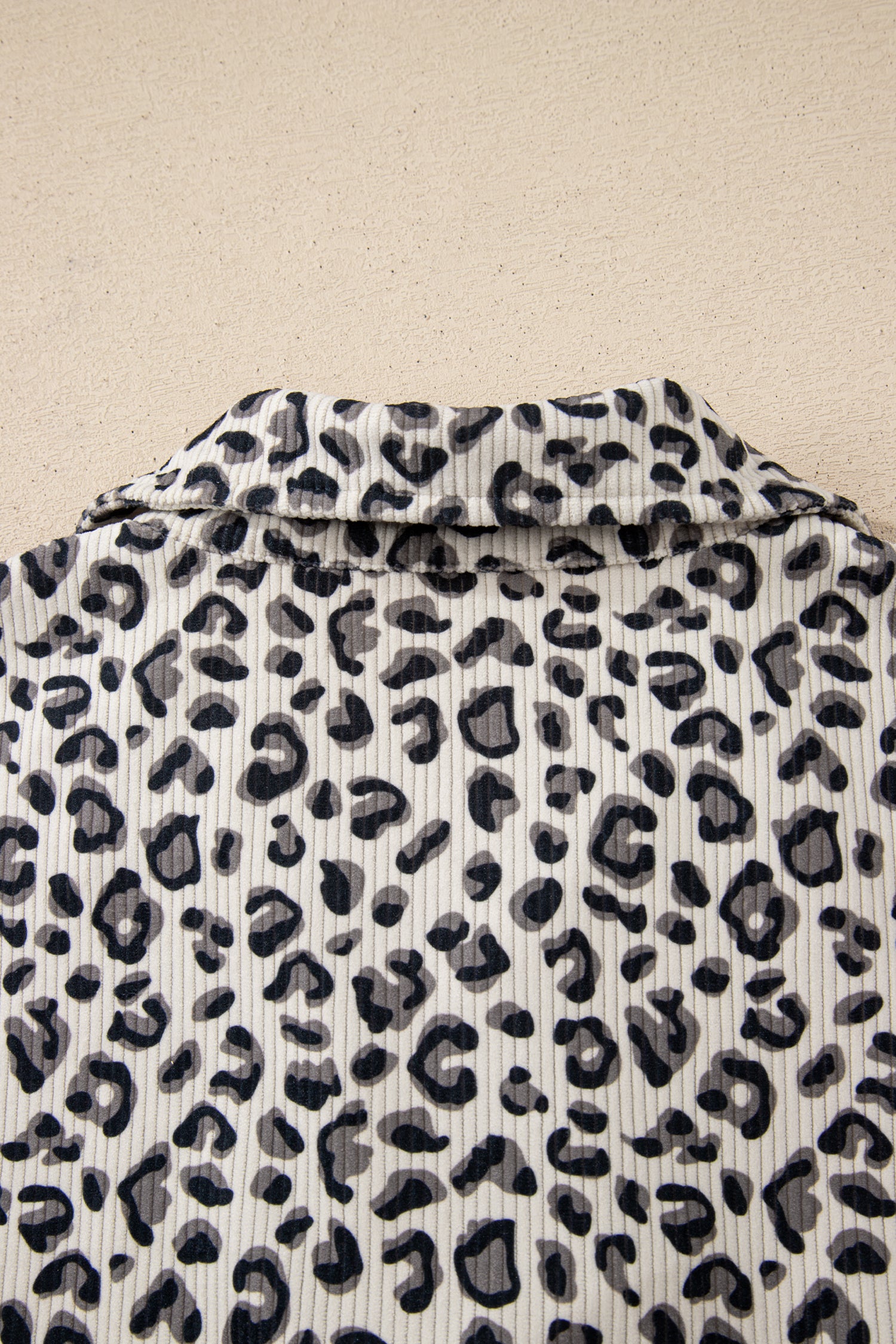 Leopard Print Quarter Zip Soft Corduroy Sweatshirt
