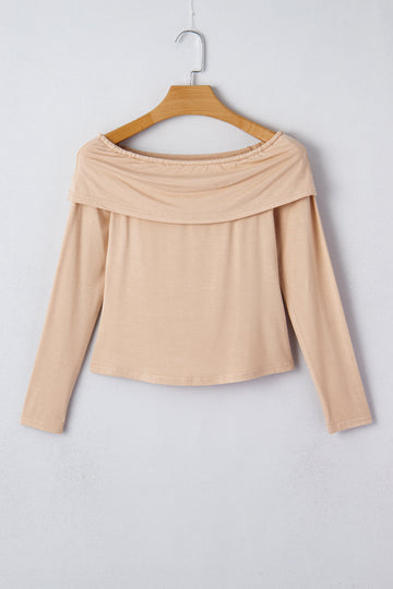 Foldover Off The Shoulder Long Sleeve Slim Top - eAura