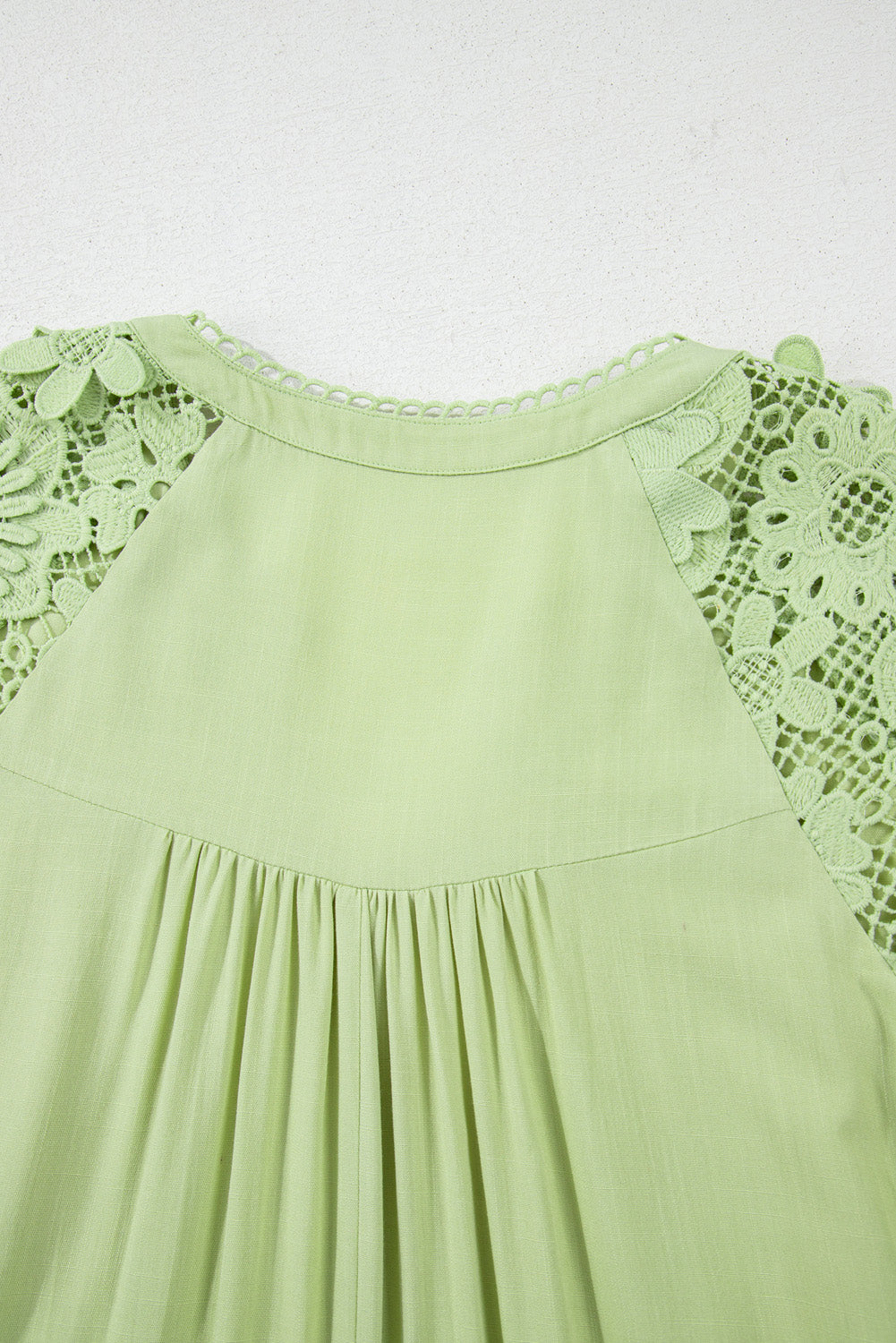 Laurel Green Floral Crochet Short Sleeve Notch V Neck Tiered Plus Size Mini Dress BB Fashion Outlet