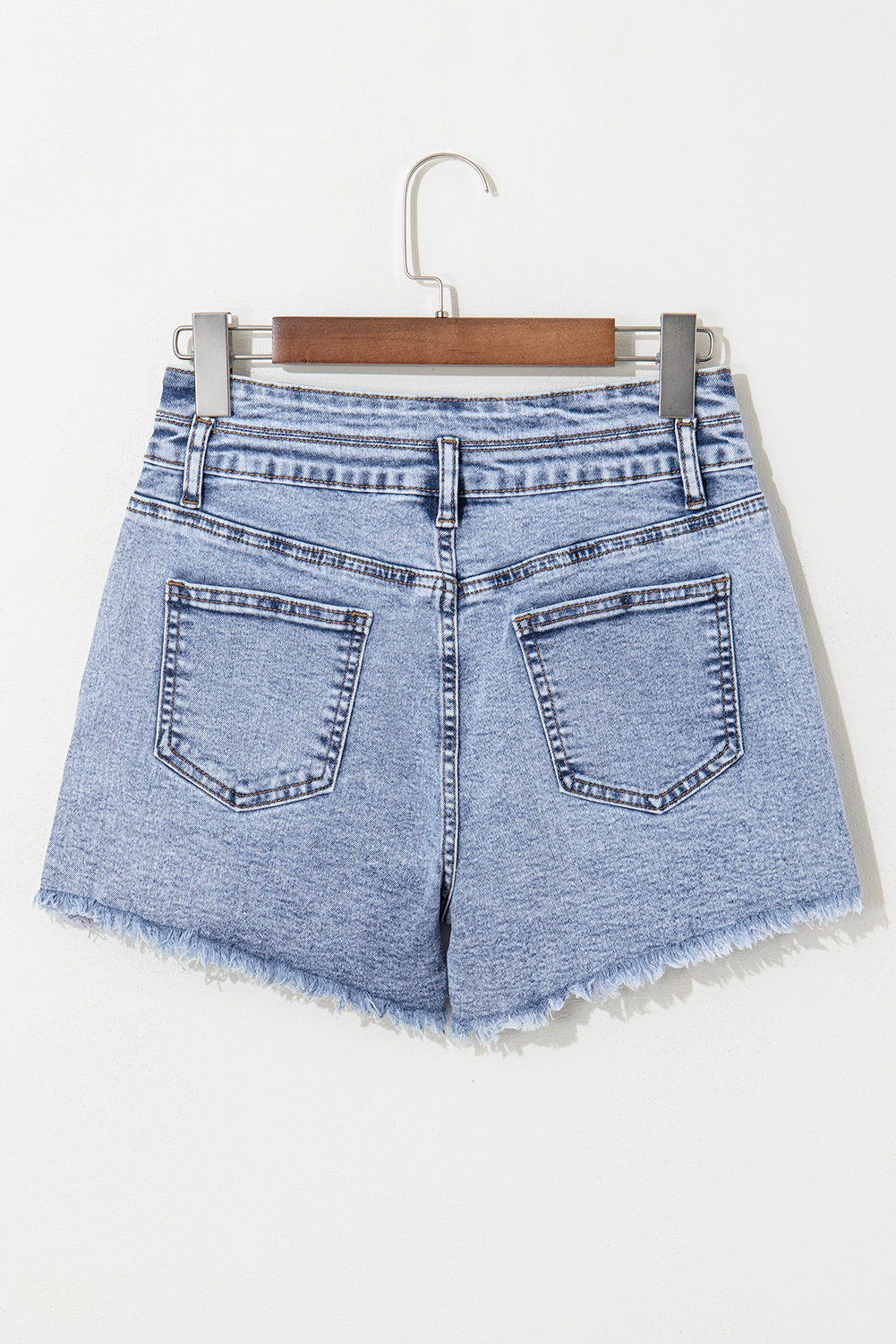 Beau Blue Rhinestone Light Wash Raw Hem High Waist Denim Shorts eAura