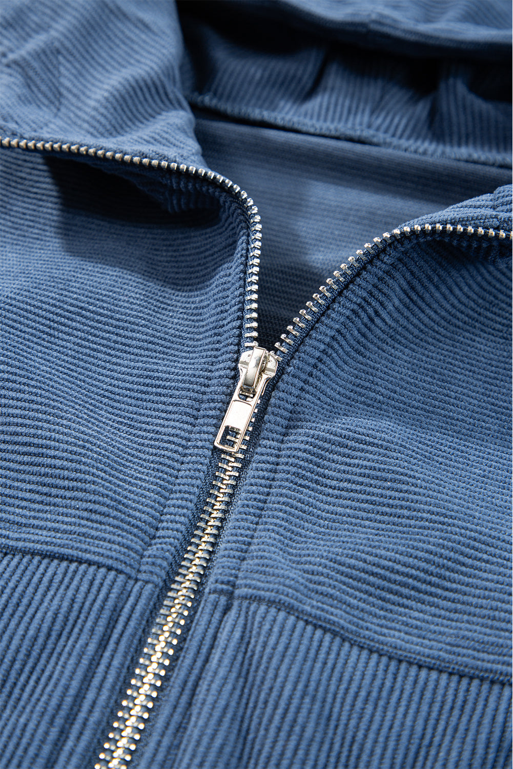Real Teal Corduroy Drawstring Hooded Pocket Zip Up Jacket eAura
