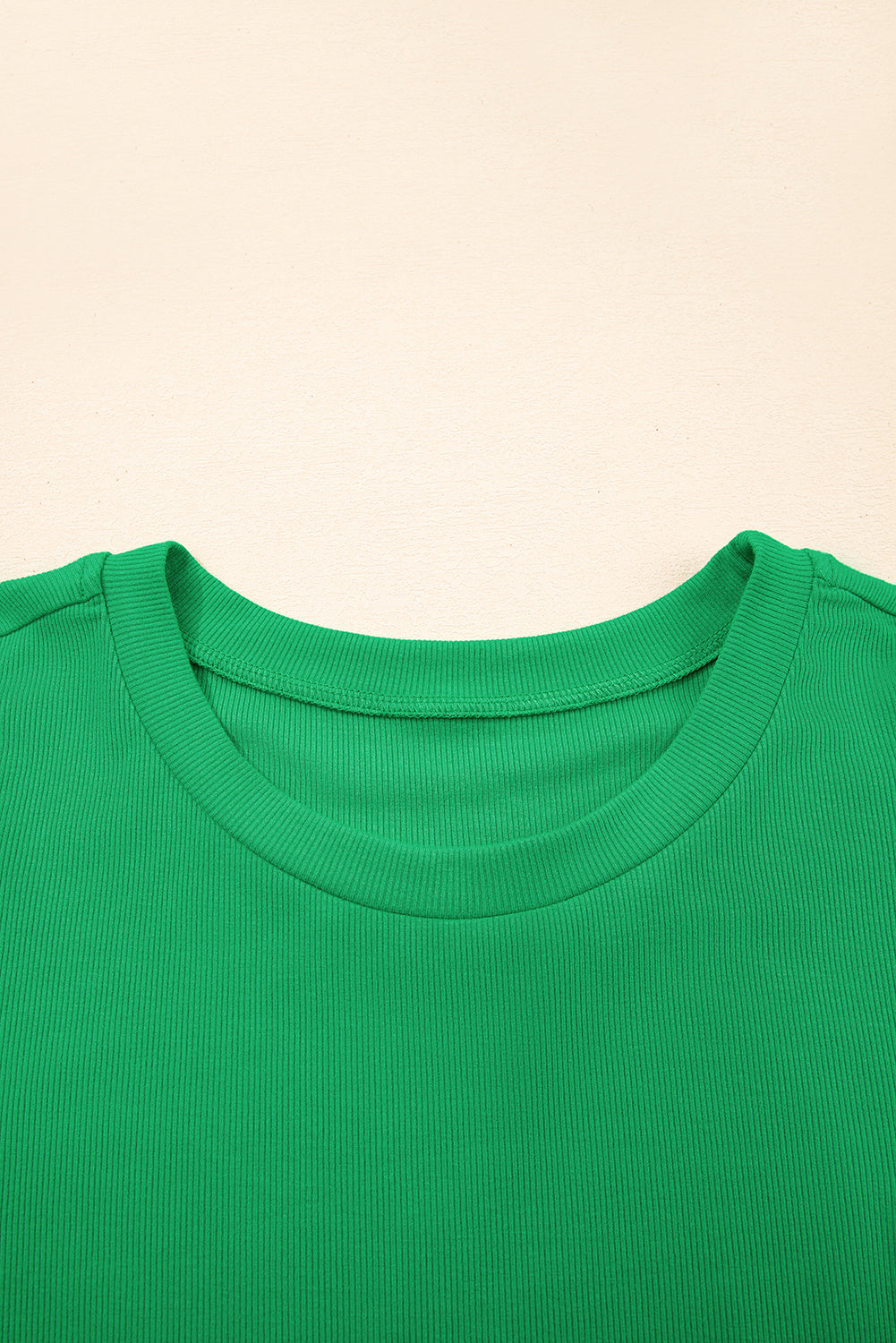 Bright Green Ribbed Pearl Beaded Puff Sleeve Top eAura