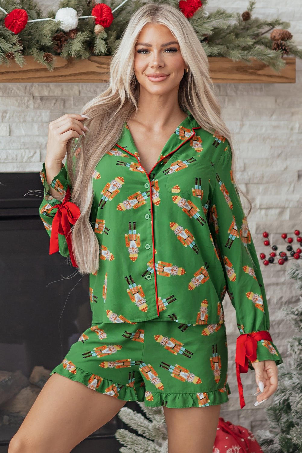 Christmas Candy Bow Knot Pyjama Shorts Set - eAura