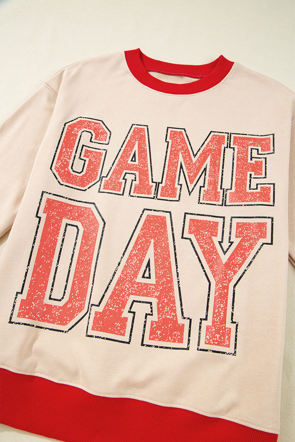 GAME DAY Letter Graphic Varsity Striped Baggy Sweatshirt - eAura
