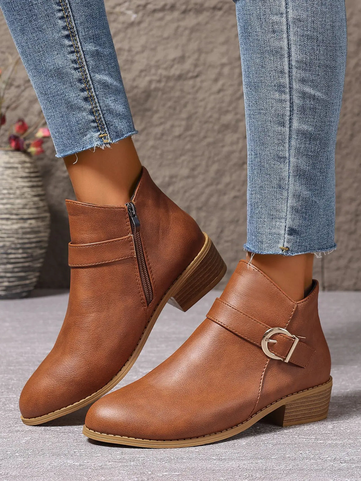 Light Brown boots worn with jeans