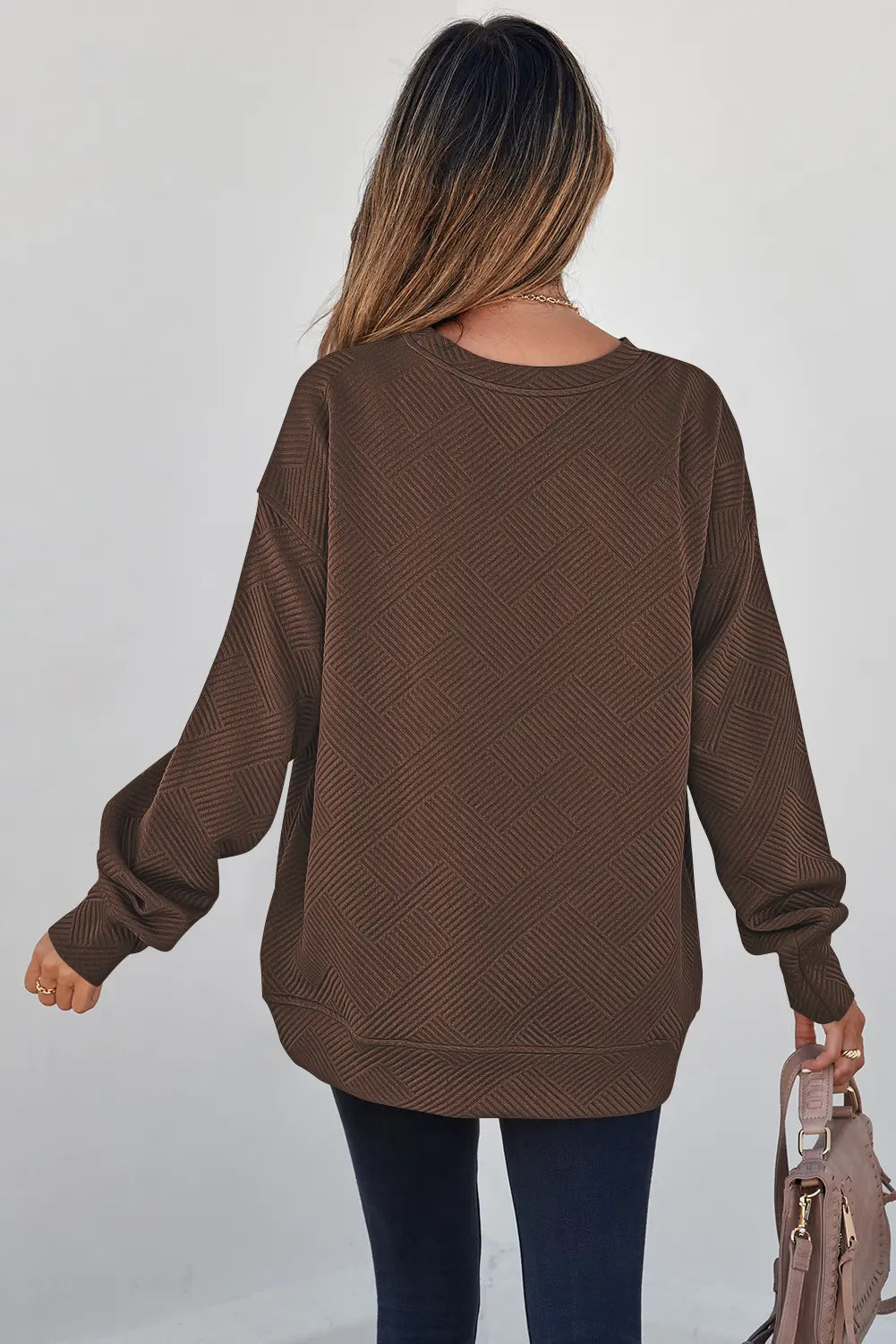 Jungle Solid Colour Textured Round Neck Drop Shoulder Pullover Sweatshirt – Green