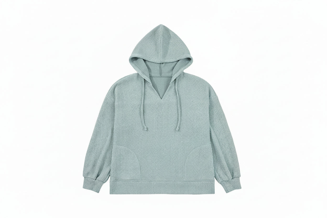 Ribbed Drop Shoulder Textured Hoodie - Tops/Sweatshirts & Hoodies