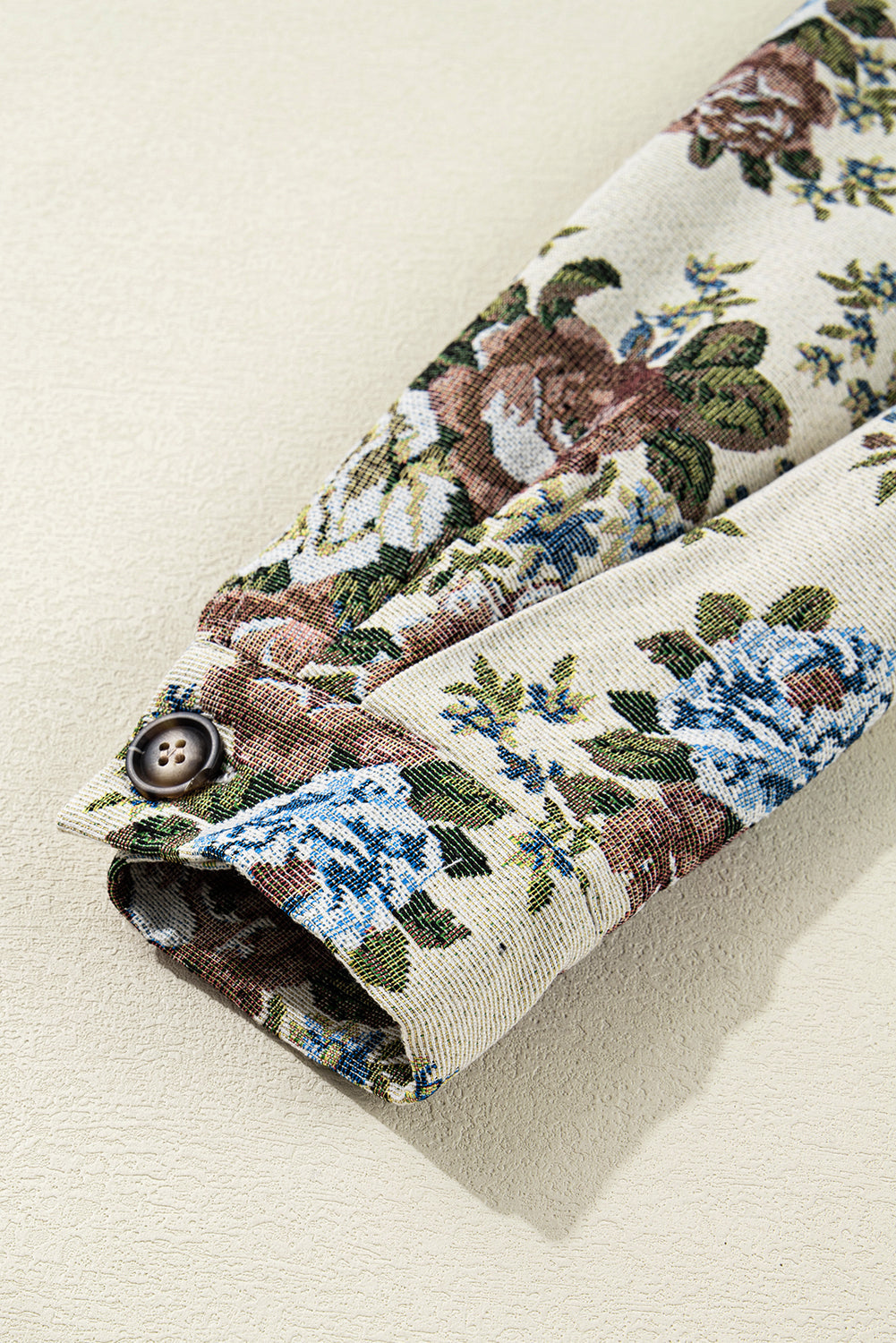 Khaki Floral Print Zip Up Contrast Collared Jacket - eAura