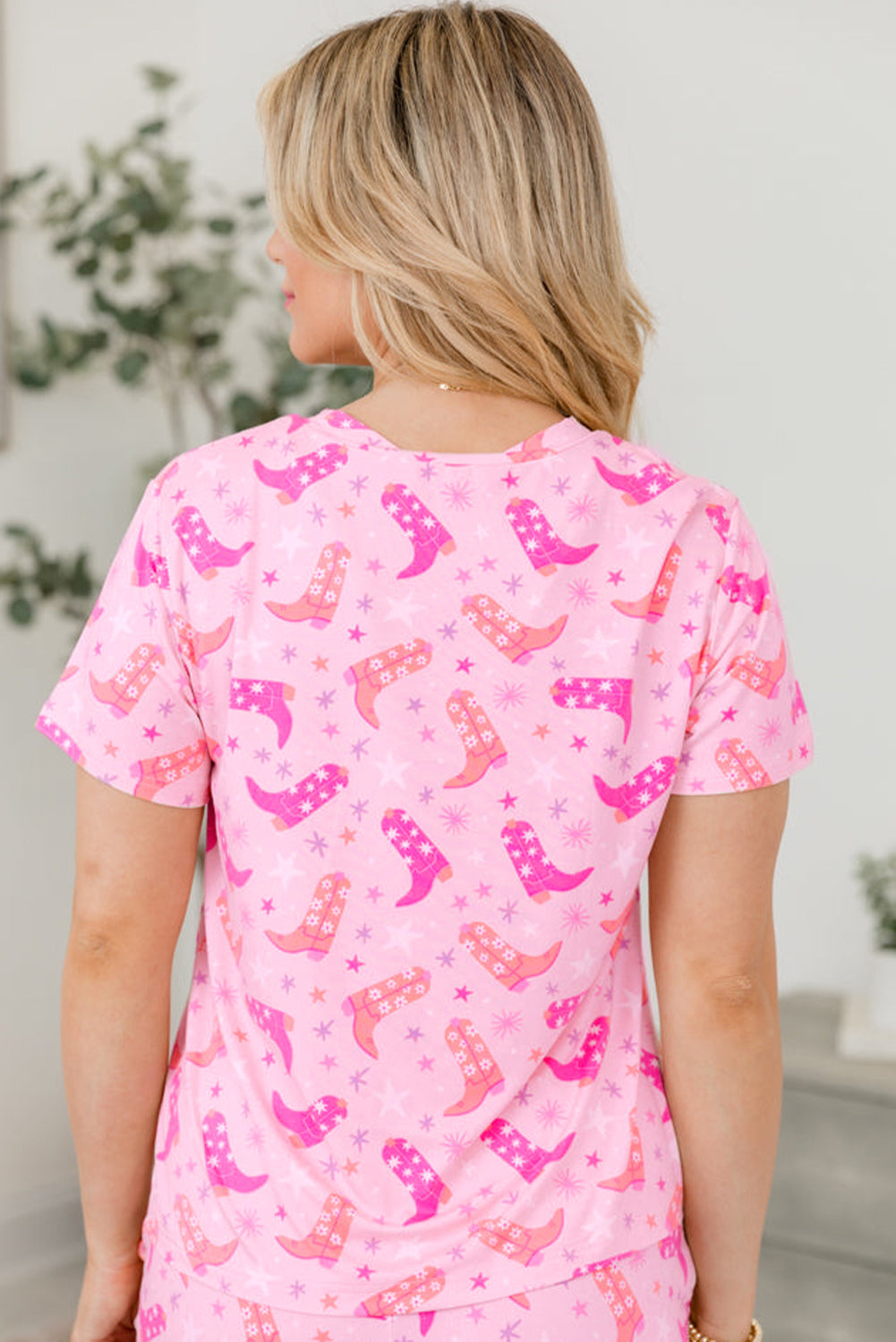 Pink Western Boots Printed Short 2pcs Lounge Set eAura