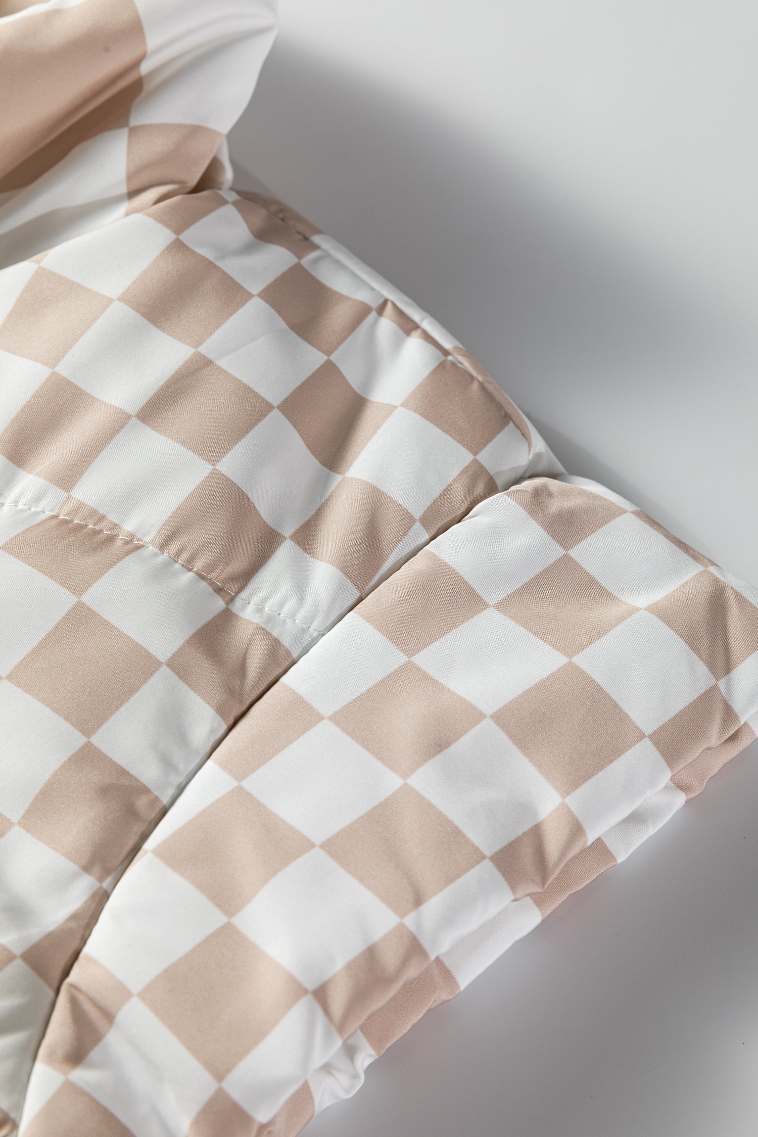 Contrast Plaid Quilted Button Zip-Up Vest - eAura