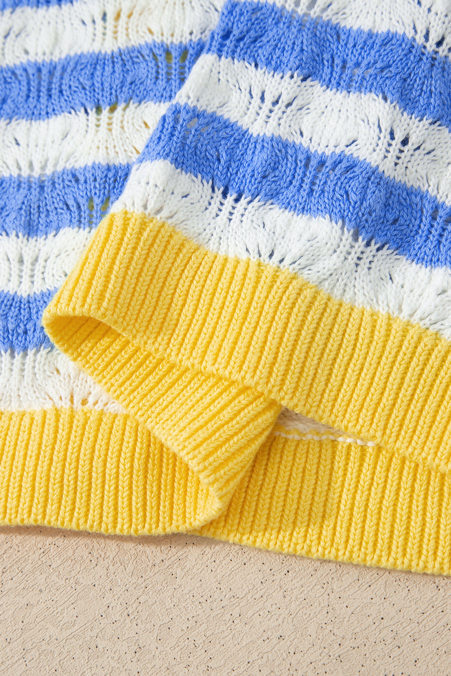 Striped Colorblock Button Front Long Sleeve Loose Fit Knit Cardigan – Sky Blue Stripe