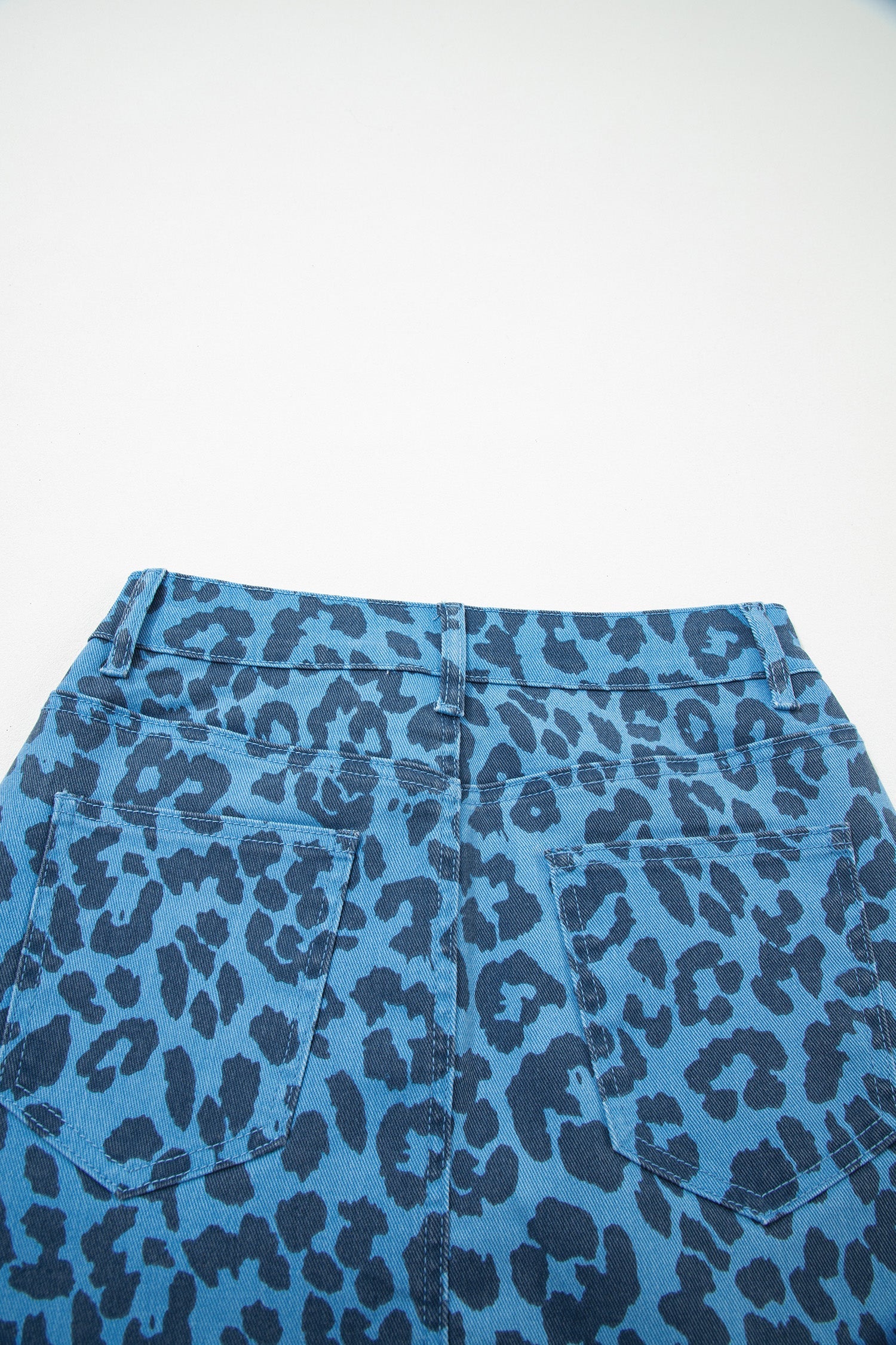 Leopard Denim Frayed Split Denim Midi Skirt - eAura